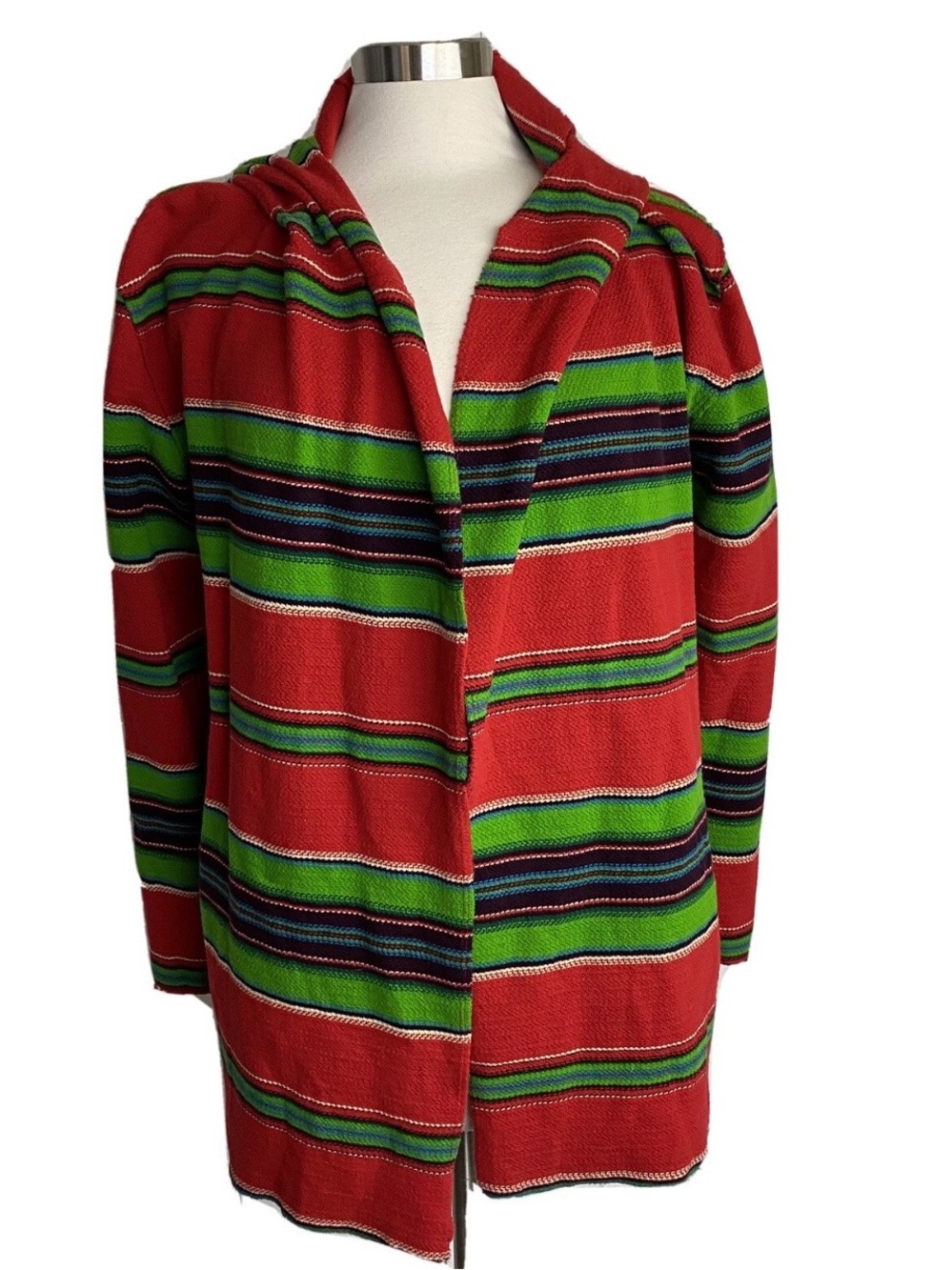 Ralph Lauren Knit Aztec Boho Southwest Cardigan Red Green Hood Womens Size Small